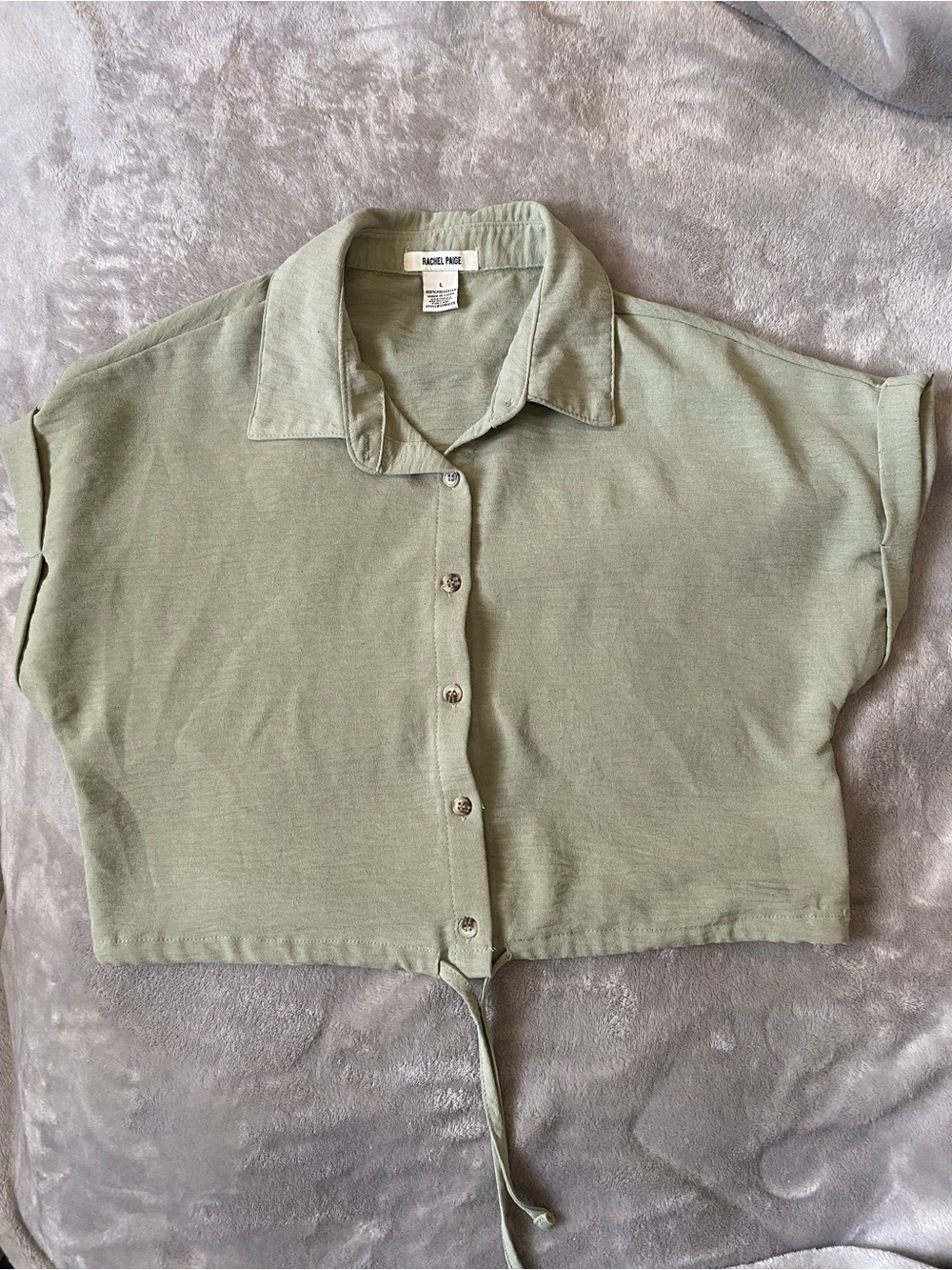 Rachel Paige Light Sage Cropped Button-Down Shirt